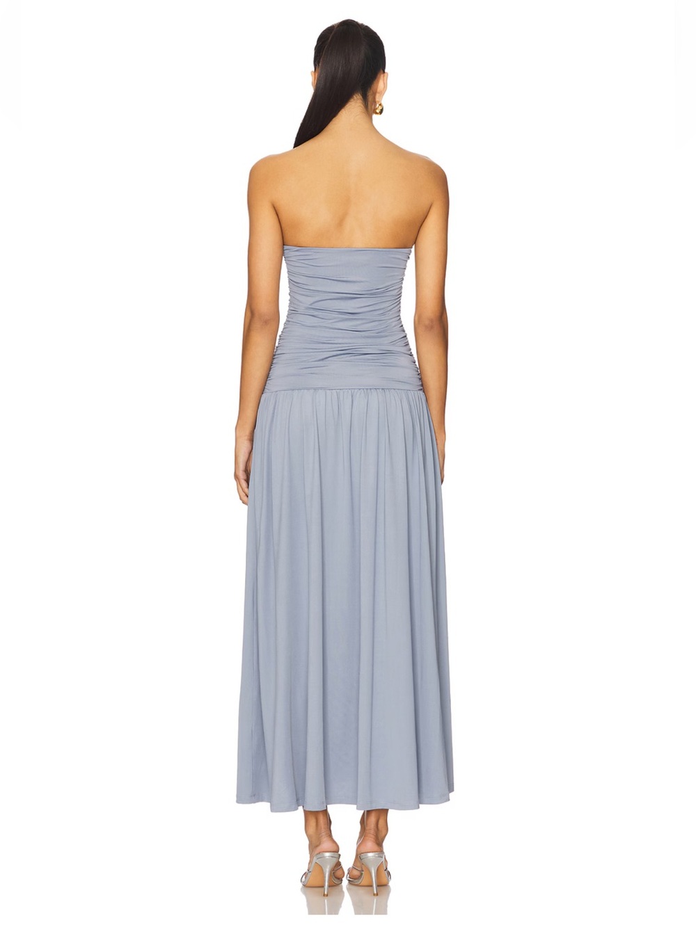 NIA Santal Strapless Ruched Midi Dress in State Blue - Picture 3 of 12